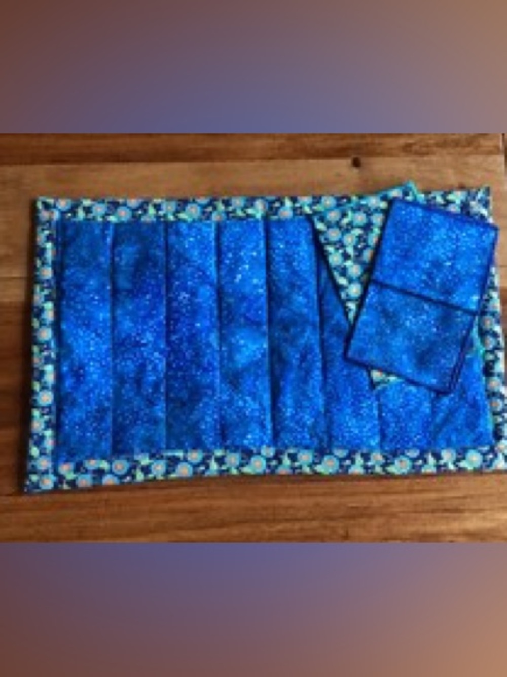 Blue Quilted Tablet Sleeve and Mat Set - Unbranded